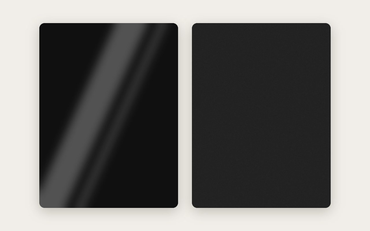 Gloss black and matt black Soft Touch PVC foil surfaces